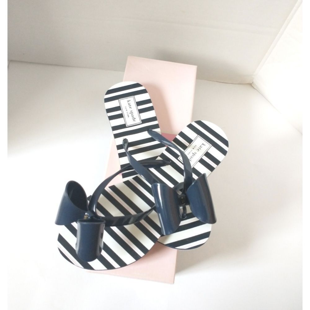 New! KATE SPADE Women's Norma Bow Flip-Flop Sandals Shoes Blue White Size 6 - Picture 9 of 11